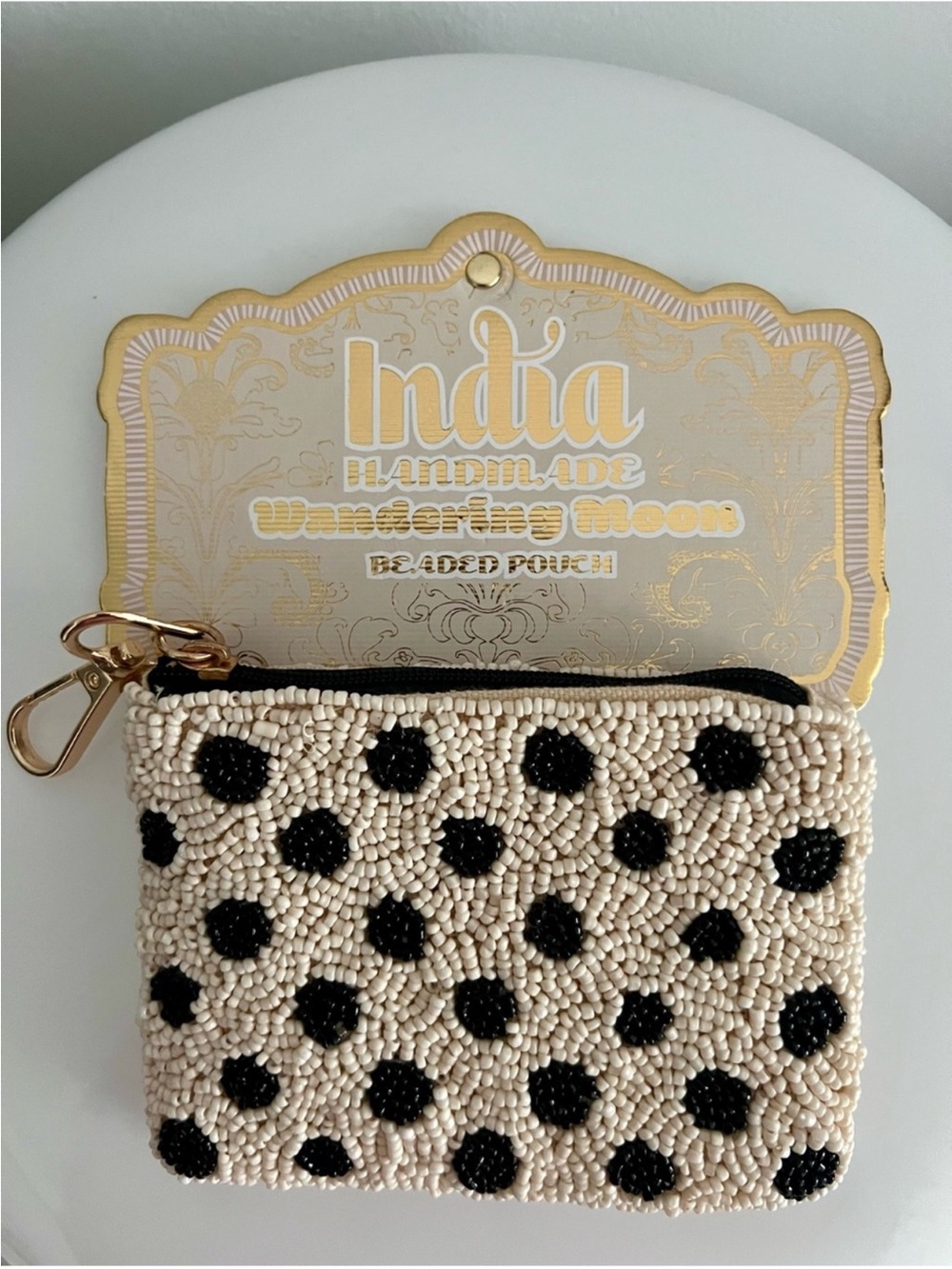 NWT | Inda Handmade Beaded Polka Dot Coin Keychain Pouch